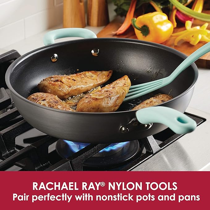 Rachael Ray - 87630 Rachael Ray Cucina Hard Anodized Nonstick Cookware Pots and Pans Set, 12 Piece & KitchenTools and Gadgets Nylon Cooking Utensils / Spatula / Fish Turners - 2 Piece, Red
