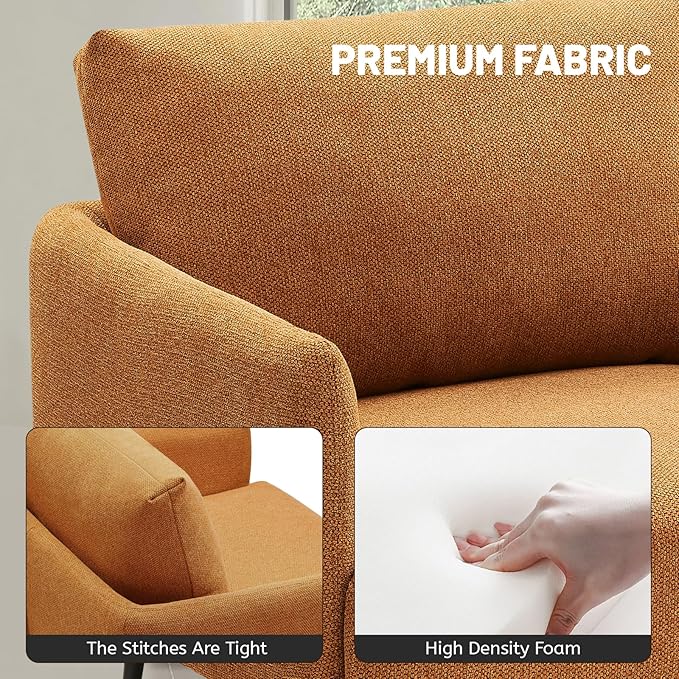 Oversized Accent Chair for Living Room Chairs Reading Arm Chair Comfy Modern Single Sofa Side Chairs with Metal Legs & Soft Cushion for Bedroom, Balcony,Waiting Room(Polyester, Caramel)