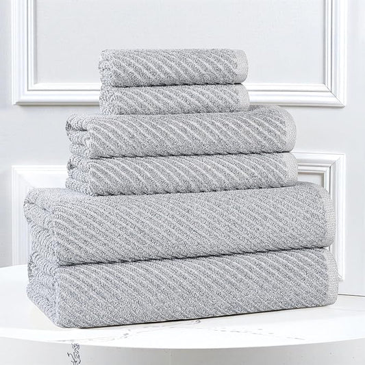 Superior Amelia Viscose Cotton Blend Medium Weight Towels, for Bathroom, Shower, Spa, Plush, Quick Dry, Ultra-Soft Towels, Bath Essentials, Ribbed Design, 6 Piece Assorted Towel Set, Denim Blue