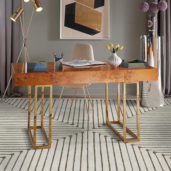 RUGGABLE x Jonathan Adler Machine Washable Modern Area Rug – Inkdrop Camel & Ivory 6x9, Stain-Resistant, Non-Slip – Medium Rugs for Living Room, Bedroom, Hallway, Entryway & Office–with Standard Pad