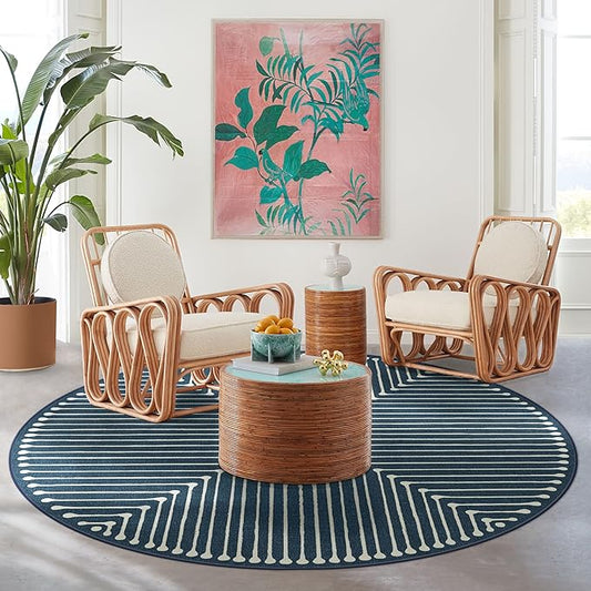 RUGGABLE x Jonathan Adler Machine Washable Modern Area Rug– Inkdrop Lapis Blue 8 ft Round, Stain-Resistant, Non-Slip–Large Rugs for Living Room, Bedroom, Hallway, Entryway & Office–with Cushioned Pad