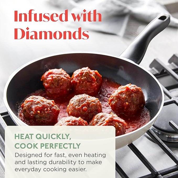 Deco 11” Nonstick Frying Pan Skillet, Made in Italy, Diamond Ceramic PFAS-Free, Dishwasher & Metal Utensil Safe, Durable Gloss Enamel Finish, Stay-Cool Handle, High Walls-Extra Room, Taupe