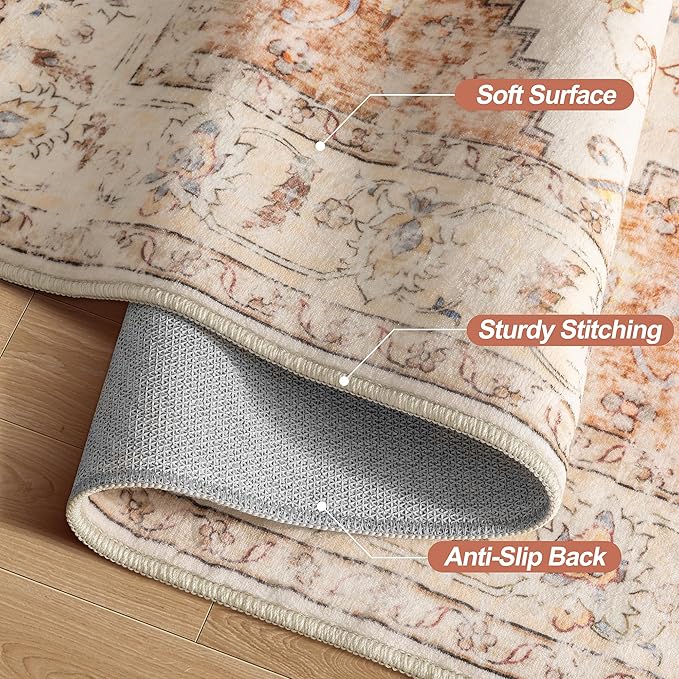 Tangsoo 5x7 Area Rug Washable Rug for Living Room, Vintage Indoor Non Slip Large Area, Print Distressed Brick Red Carpet, Soft Low Pile Foldable for Bedroom Dining Room Dorm