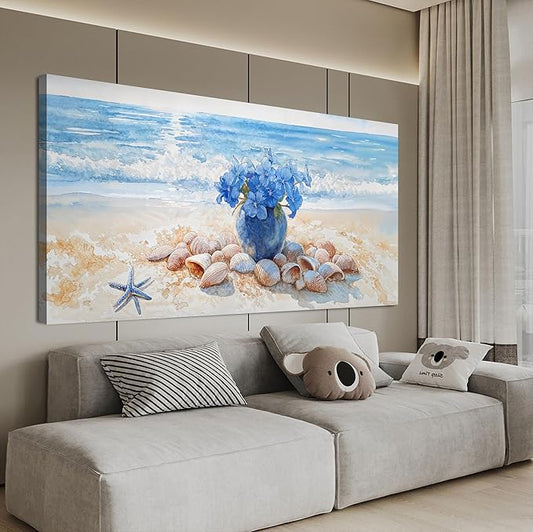 Canvas Wall Art Decor Modern Landscape Art Wall For Living Room Blue Coastal Wall Art Floral Wall Decor Modern Canvas Wall Art Artwork for Walls Art Work For Home Kitchen Office Decor 20" X 40"