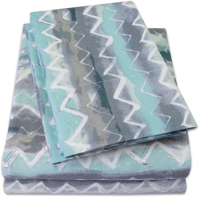 1500 Supreme Collection Extra Soft Summerset Ocean Vibe Chevron Pattern Sheet Set, Full - Luxury Bed Sheets Set with Deep Pocket Wrinkle Free Bedding, Trending Printed Pattern, Full