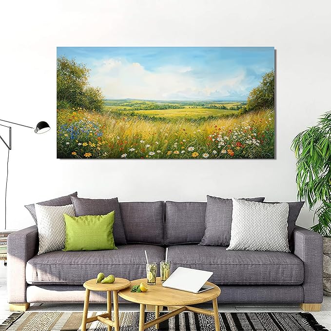 Canvas Wall Art Decor Modern Large Landscape Wall Art For Living Room Green Botanical Wall Art Green Floral Wall Decor Artwork for Walls Canvas Prints Art Work For Home Office Wall Decor 29" X 58"