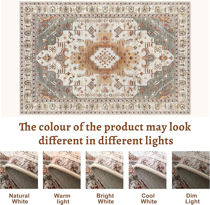 Tangsoo 2.6x8 Washable Runner Rug for Hallways, Non Slip Vintage Runner, Soft Low Pile Long Rug Runner, Print Distressed Turmeric Carpet Runners for Kitchen Bedroom Entryway Bathroom Living Room