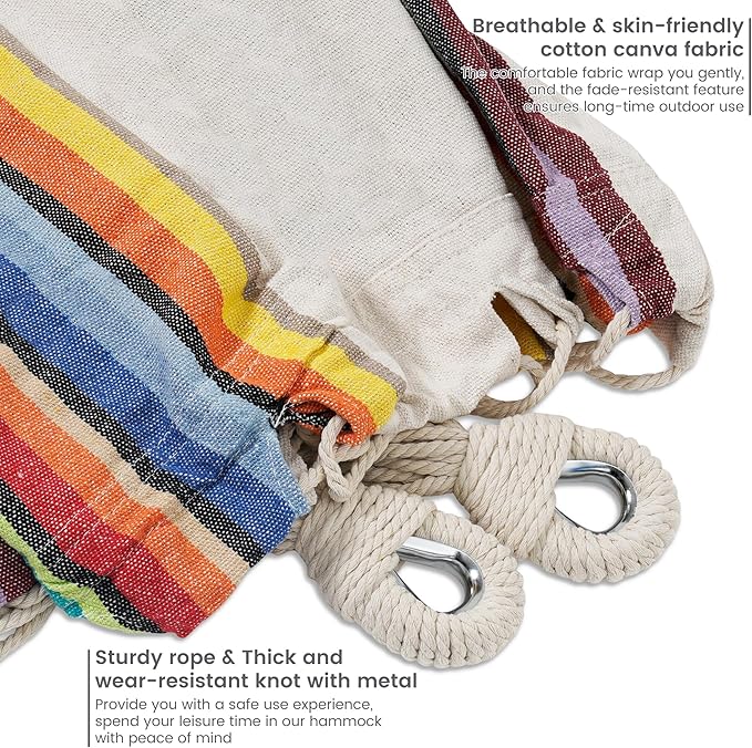 Lazy Daze Hammocks Double Hammock with 9ft Space-Saving Steel Stand Includes Portable Carrying Case, 450 Pounds Capacity (Tan Stripe)