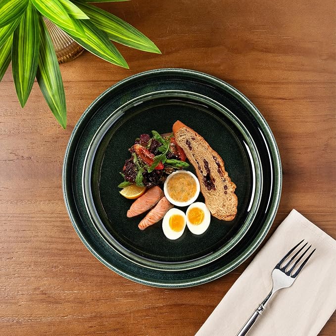 GBHOME Ceramic Dinnerware Sets for 8, 24 Pieces Stoneware Plates and Bowls Sets, Reactive Glaze Dishes -Scratch Resistant, Dishwasher&Microwave Safe, Earth Green