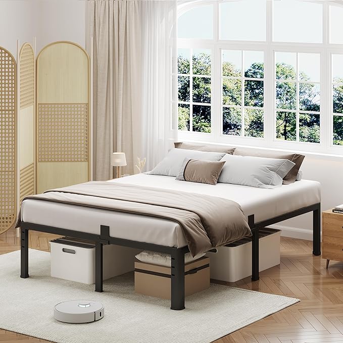 NKZ 14 Inch Full Bed Frame, Sturdy Metal Platform with Round Corner Legs, 3,500 lbs Heavy Duty Steel Slat Support, Easy Assembly, Noise Free, No Box Spring Needed
