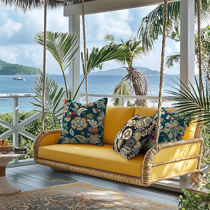 Outdoor Pillow Covers for Patio Furniture 20x20 Inch, Decorative Patio Throw Pillow Covers Set of 2, Modern Square Cushion Cases for Porch Garden Home Office,Black Yellow Crosby