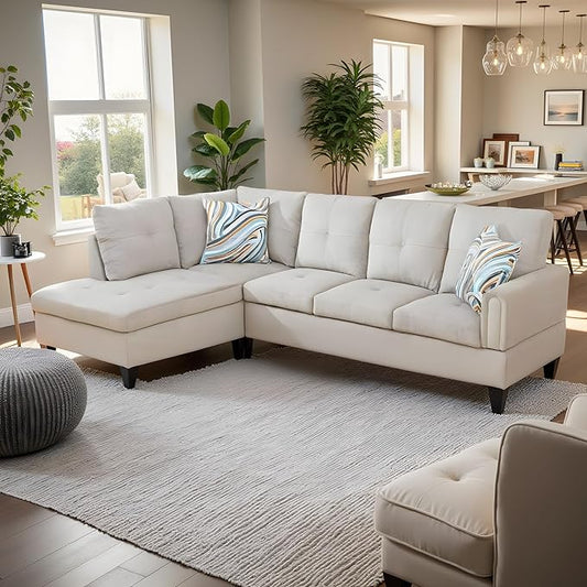 NicBex Sectional Couch 2 Pieces 66.5" L Sofa with Left Chaise Corduroy L Shaped Cloud Couch for Living Room Furniture Sets with Cushion, Modular Sofa for Living Room & Small Apartment, Gray White