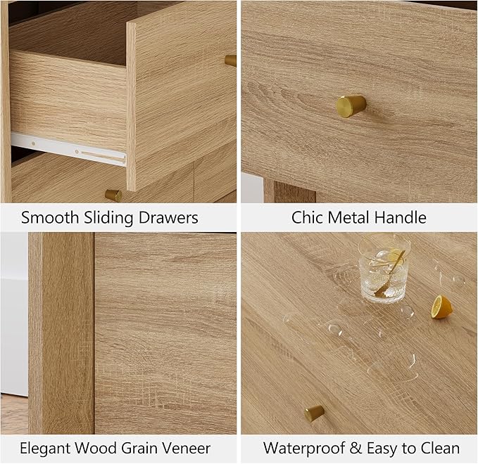 9 Drawer Dresser, Mid Century Modern Dresser with Storage, 55" Wide Chest of Drawers with Wood Grain Texture, Drawers Organizer for Bedroom, Living Room, Hallway, Oak