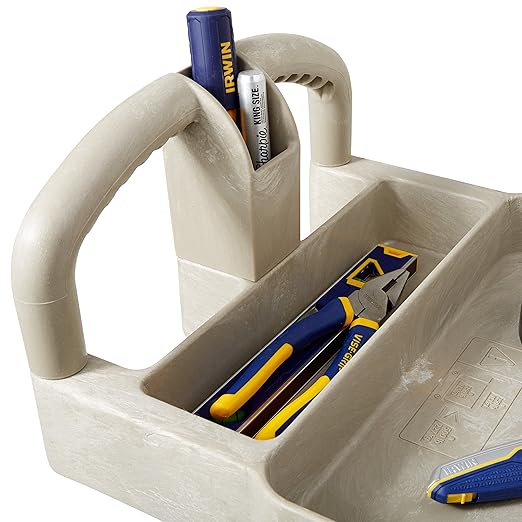 BRUTE Heavy Duty 2-Shelf Utility/Service Cart, Small, Lipped Shelves, Ergonomic Handle, 500 lbs. Capacity, Beige, for Warehouse/Garage/Cleaning/Maintenance