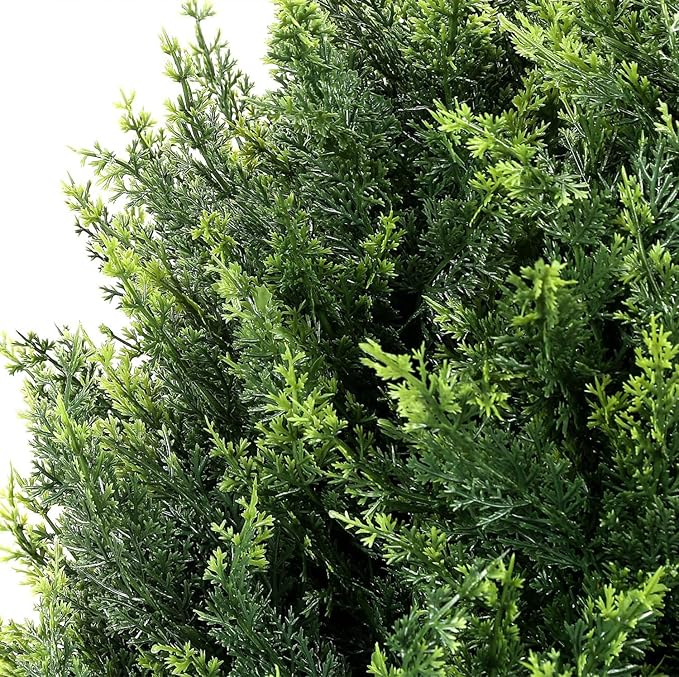 Artificial Cedar Topiary Trees - 24" Tall 17" Wide Set of 2 | Outdoor UV Resistant Fake Plants | Faux Evergreen Bushes Outdoor Indoor Porch Patio Décor | No Maintenance