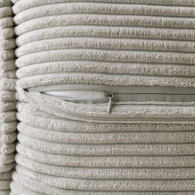 MIULEE Decorative Throw Pillow Covers for Couch Bed Livingroom 20x20 Inch Set of 2 Light Grey Boho Accent Throw Pllows Broadside Striped Patchwork Soft Corduroy Pillowcases