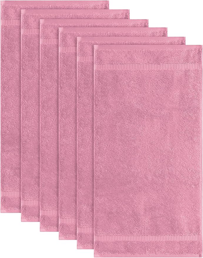 SALBAKOS 100% Turkish Cotton Hand Towel Set of 6 16x30 inch | Heirloom Quality | Hotel & Spa Collection | Ultra Soft, Super Absorbent, Long Lasting Hand Towels | Made in Turkey (Rose, 6 Hand Towels)