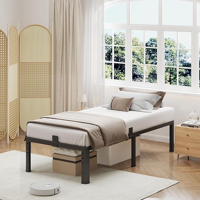 NKZ 14 Inch Twin Bed Frame, Sturdy Metal Platform with Round Corner Legs, 3,500 lbs Heavy Duty Steel Slat Support, Easy Assembly, Noise Free, No Box Spring Needed