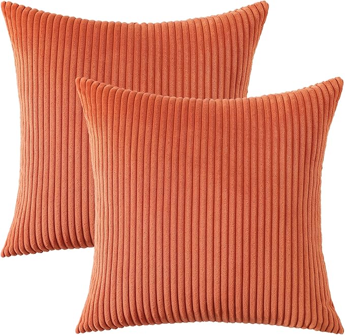 Mecatny Corduroy Decorative Fall Throw Pillow Covers 24x24 Set of 2 for Sofa Living Room, Soft Burnt Orange Neutral Boho Couch Pillow Covers for Home Decor, Rust