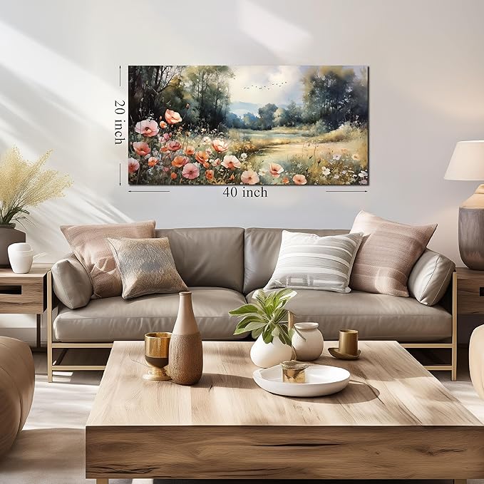 Large Artwork Canvas Wall Art for Living Room Bedroom Decor Wall Painting Modern Country Road Main Picture Image Decorative Painting with Frame Can be Directly Hung Decor Size 20x40