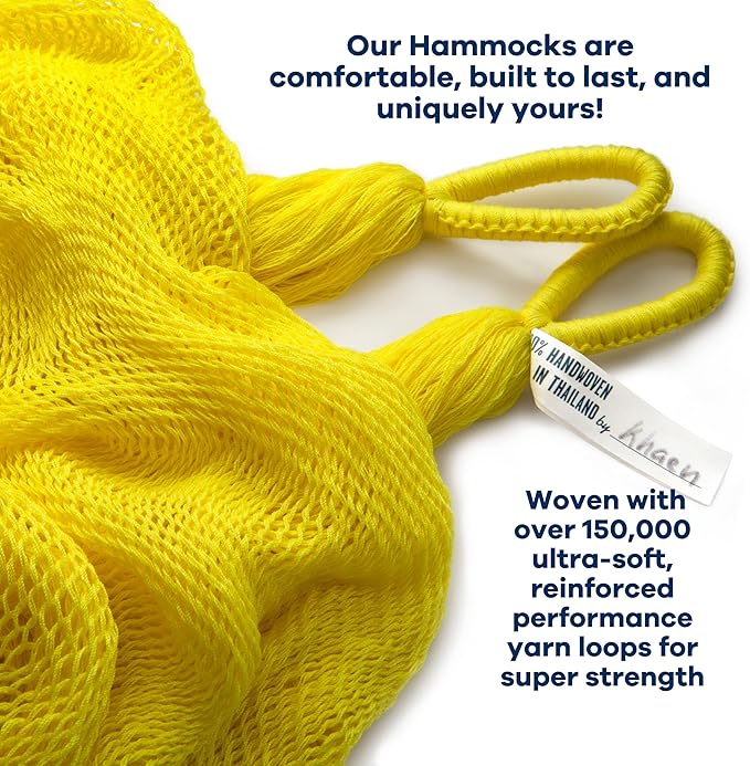 Handwoven Hammock by Yellow Leaf Hammocks - Family Size, Fits 2+ PPL, 550lb max - Weathersafe, Super Strong, Easy to Hang, Ultra Soft, Artisan Made - Color: Yellow