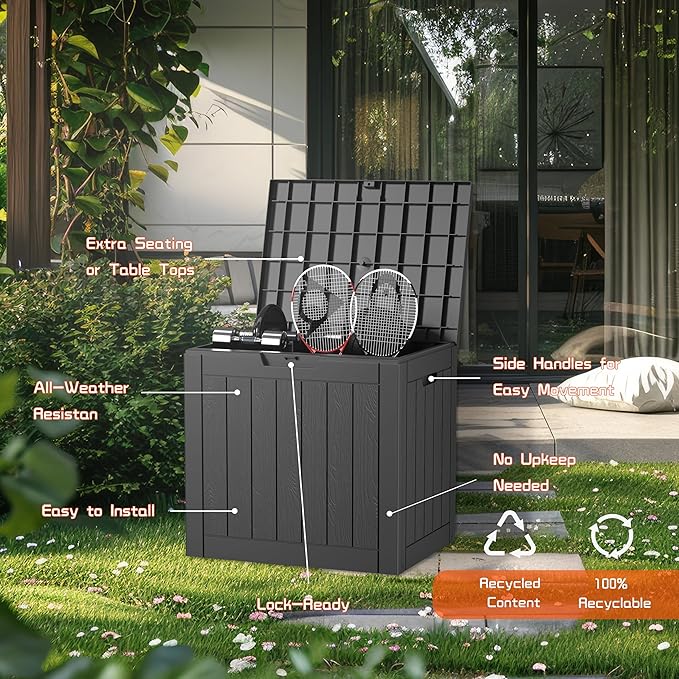 30 GallonOutdoor Storage Box,Resin Deck Boxes Waterproof, IndoorOutdoor Bin for Package Delivery, Patio Cushions, Gardening Tools, Lockable, UV Resistant