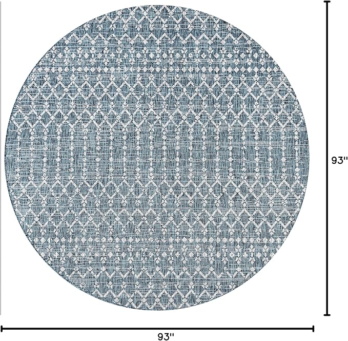 JONATHAN Y SMB108C-8R Ourika Moroccan Geometric Textured Weave Teal/Gray 8' Round Indoor/Outdoor Area Rug, Pet Friendly, Non-Shedding, Stain Resistant, Easy-Cleaning for Backyard, Patio, Porch