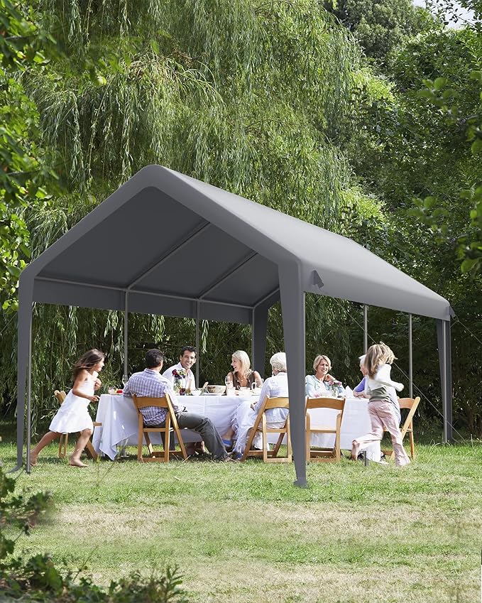 12X20 Ft Carport, Portable Carport with 4 Roll-Up Windows,Doors,Car Port with 200g PE Tarp for Car Boat Truck Motorcycle, Waterproof & UV Protected, Anti-Snow Portable Garage Kit Tent