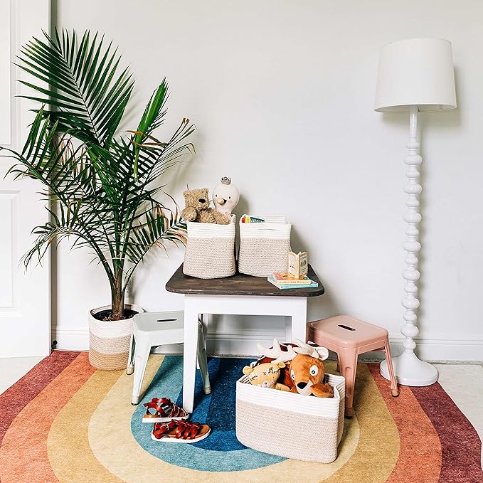 OrganiHaus Set of 3 Rope Baskets for Organizing, Cotton Rope Basket, Shoe Basket Organizer, Decorative Storage Baskets, Toy Bins, Woven Baskets for Storage, Shelf Baskets for Organizing - Light Honey