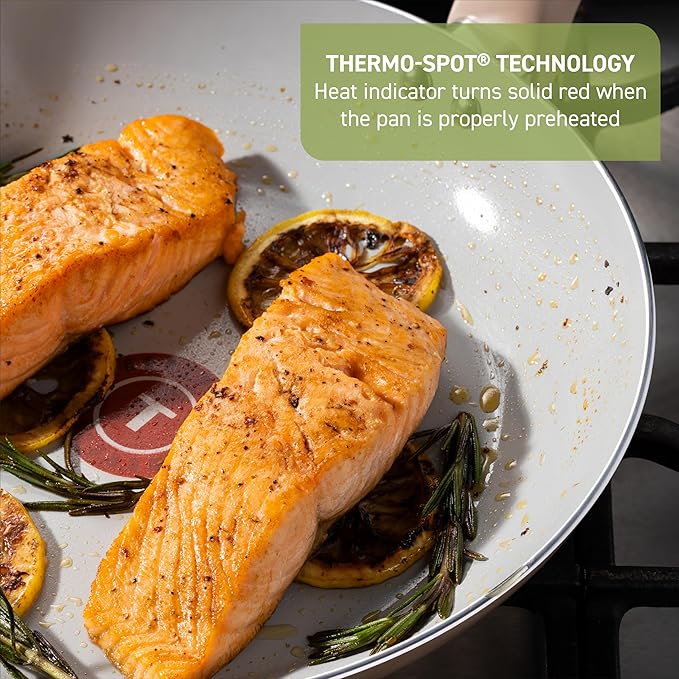 T-Fal Refresh Ceramic Nonstick Ceramic Frying Pan with Lid 5 Qt, Cookware, Stay-Cool Handle, Skillet, Pots and Pans, Sand Beige