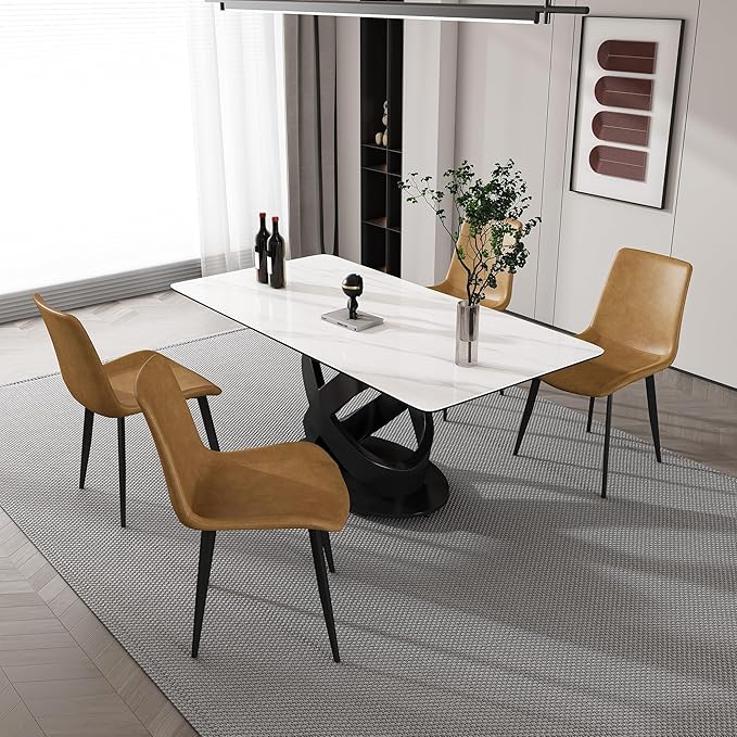 71" Modern Marble Dining Table with 4 Chairs, Sintered Stone Top for Kitchen, Dining Room, Dinette, Space Saving Design