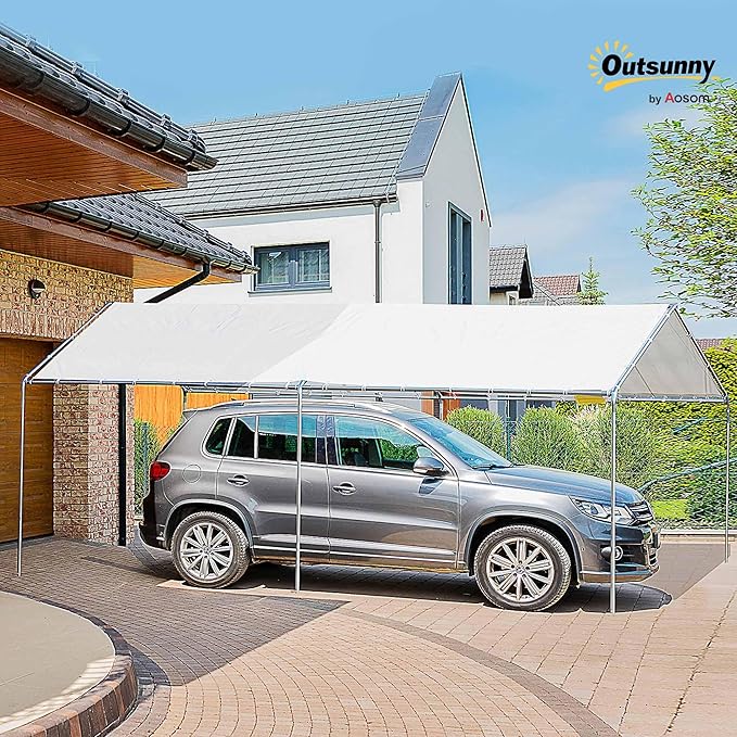Outsunny 10'x20' Carport Heavy Duty Galvanized Car Canopy with Included Anchor Kit, 3 Reinforced Steel Cables, White