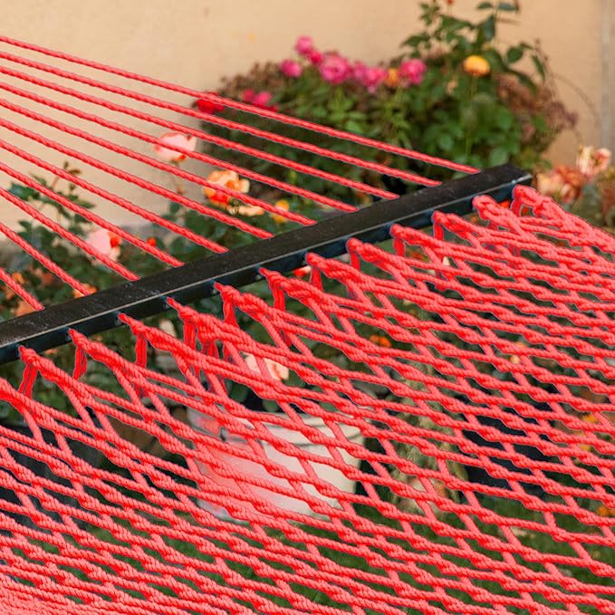 PNAEUT Double Hammock with Stand for Outside, Rope Hammocks with Hardwood Spreader Bar 2 Person, 12ft Heavy Duty Stand, Extra Pillow, Max 475 lbs Capacity (Wine)