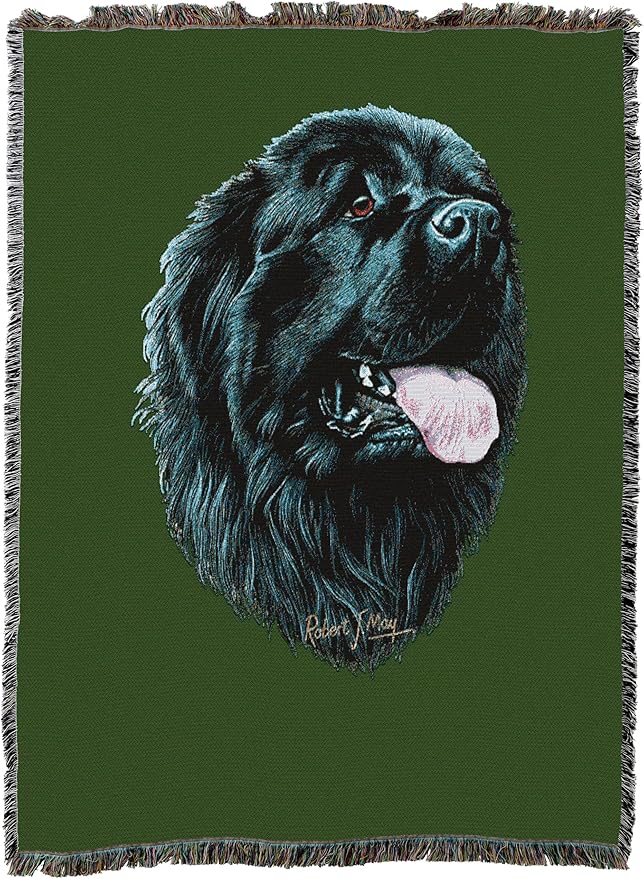 Pure Country Weavers Newfoundland Dog Woven Blanket Green by Robert May - Gift Cotton Tapestry Throw - Made in The USA - 72" x 54"