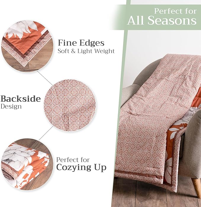 Maison d' Hermine Throw Blanket for Couch Lightweight Soft Warm Breathable Cotton Throw Blankets for Bed Girls Boys Women Men Gifts Sofa Travel Living Room Chair Bedding (50"x60", Pretty Autumn)