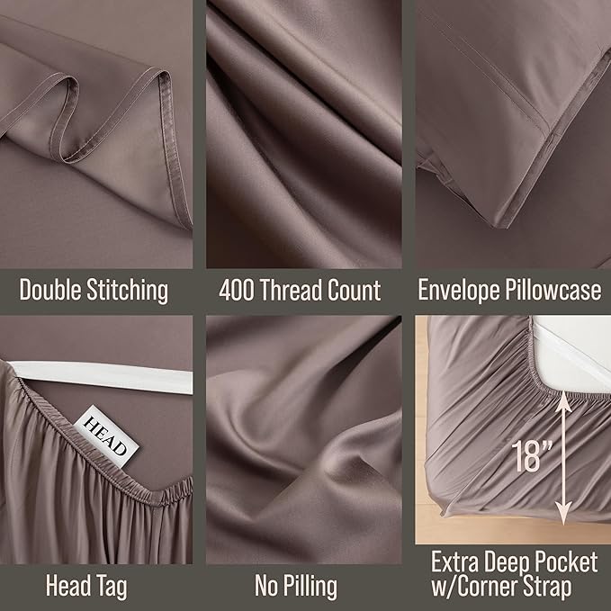 Bella Coterie Luxury Bamboo Viscose Split King Size Sheet Set | 100% Organically Grown | Ultra Soft | Cooling for Hot Sleepers | 18" Deep Pocket [Mocha]
