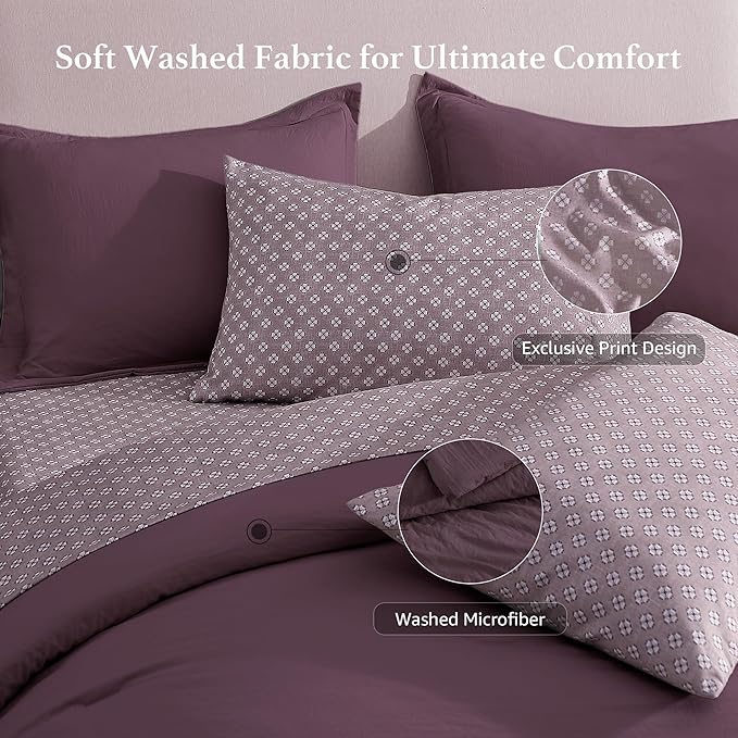 Monbix Queen Comforter Set - 7 Pieces ltalian Plum Prewashed Bed in a Bag Queen Bedding Sets with Comforters, All Seasons Down Alternative Comforter Bed Set with Sheets,Pillowcases & Shams