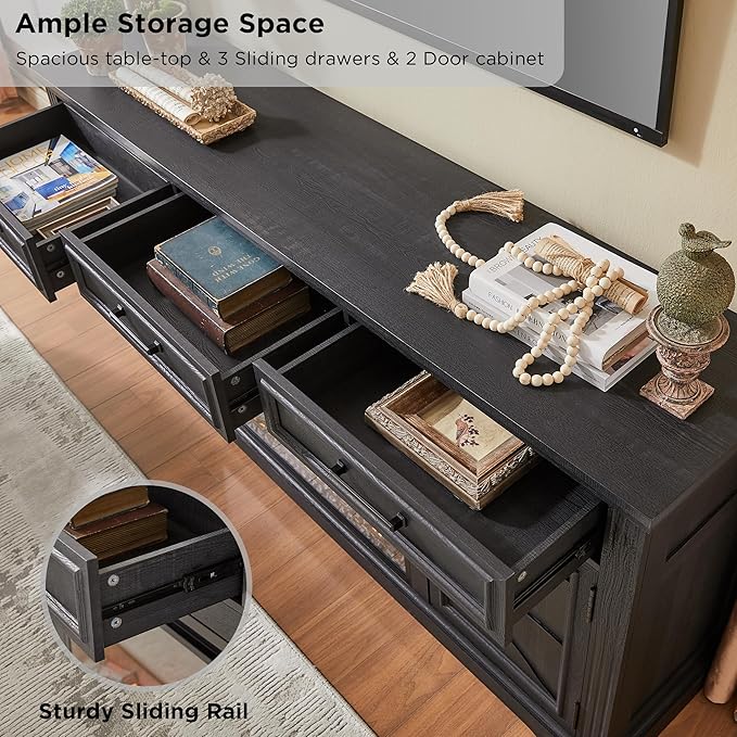 JXQTLINGMU Farmhouse Fireplace TV Stand for Up to 80 Inch TV, Entertainment Center with 30" Electric Fireplace for 65 75 Inch TV, 70" TV Stand with Storage Cabinet Drawer for Living Room (Black)