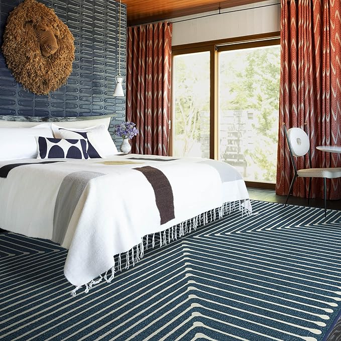 RUGGABLE x Jonathan Adler Machine Washable Modern Area Rug – Inkdrop Lapis Blue 10x14, Stain-Resistant, Non-Slip – Large Rugs for Living Room, Bedroom, Hallway, Entryway & Office–with Standard Pad