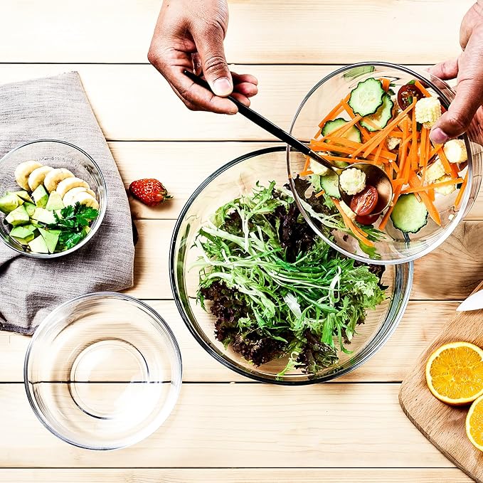 Glass Mixing Bowls Set of 4 - Stackable Kitchen Prepping, Baking, Cooking Prep, Serving Bowls - Dishwasher, Microwave and Freezer Safe (0.29QT, 0.62QT, 1.22QT, 2.2QT)