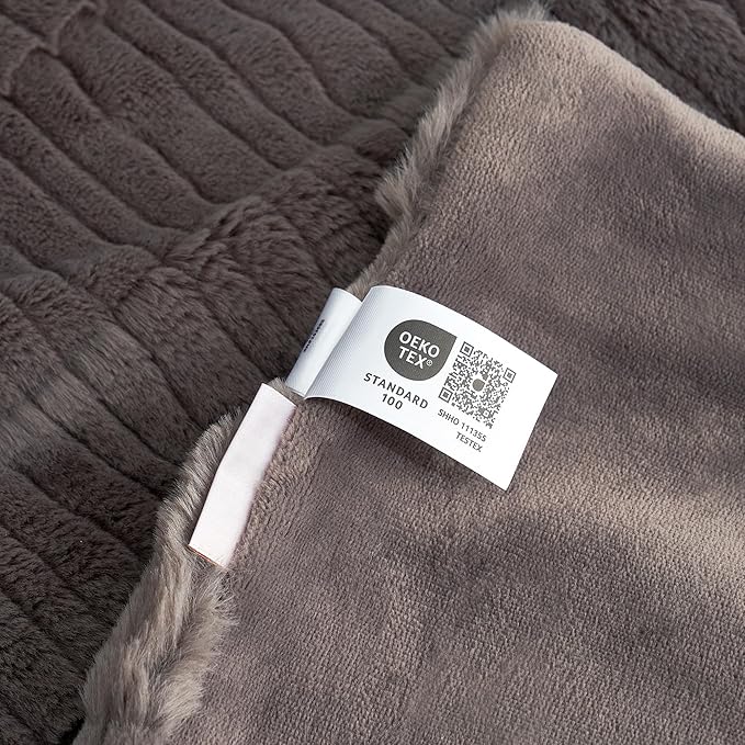 Amélie Home Luxury Striped Faux Fur Throw Blanket for Couch, Embossed Split Fur Cozy Fuzzy Fluffy Luxurious Soft Plush Sofa Chair Bed Gift Blankets for Women Men Wife Friend, 55"x70", Charcoal Gray