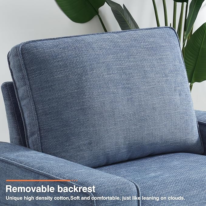 ABAKAN Chenille Sofa Swivel Chair for Living Room with Removable Backrest, Modern Accent Style Living Room Chair for Office/Library/Bedroom/Lounge,Blue