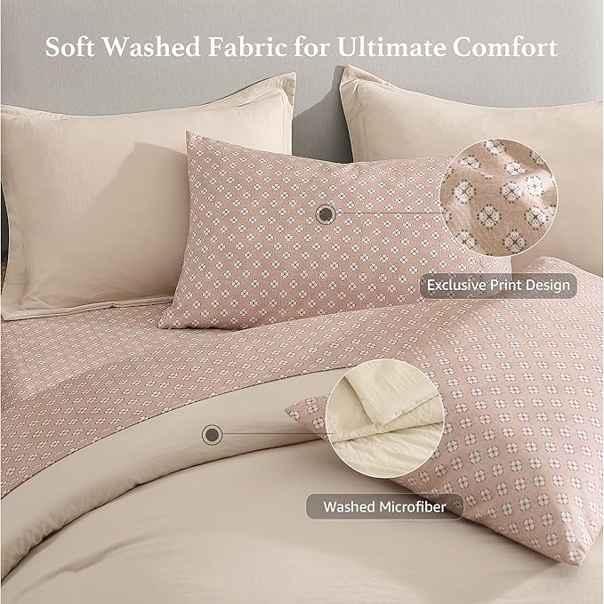 Monbix Full Size Comforter Set - 7 Pieces Beige Prewashed Bed in a Bag Full Bedding Sets with Comforters, All Seasons Down Alternative Comforter Bed Set with Sheets,Pillowcases & Shams