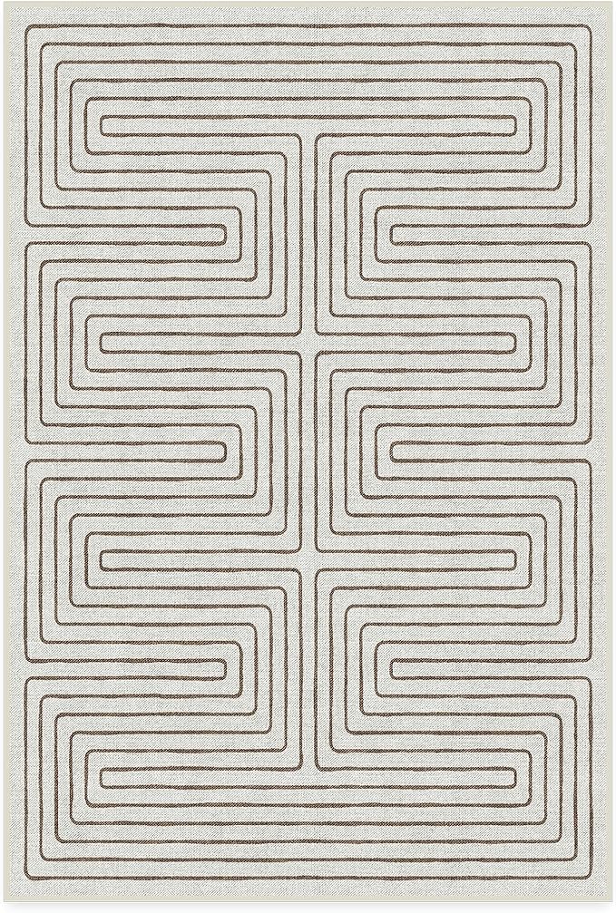 RUGGABLE x Jonathan Adler Machine Washable Modern Area Rug – Labyrinth Camel/Ivory 4x6, Stain-Resistant, Non-Slip – Medium Rugs for Living Room, Bedroom, Hallway, Entryway & Office–with Standard Pad