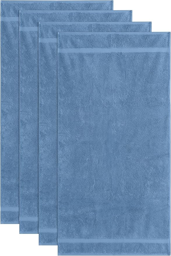 SALBAKOS 100% Turkish Cotton Bath Towel Set of 4 27x54 inch | Heirloom Quality | Hotel & Spa Collection | Ultra Soft, Super Absorbent, Long Lasting Bath Towels | Made in Turkey (Blue, 4 Bath Towels)