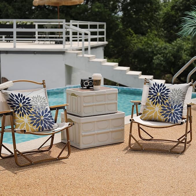 DFXSZ Outdoor Throw Pillow Covers 18x18 Inch Set of 2 Waterproof Spring Summer Geometric Elegant Yellow Blue Outdoor Pillow Covers for Patio Funiture Garden Couch 158R18