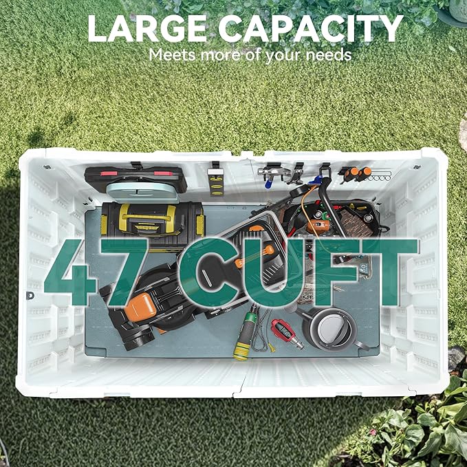 YITAHOME Large Outdoor Horizontal Storage Shed, 47 cu ft Resin Tool Shed w/o Shelf, Outdoor Waterproof Storage with Floor for Trash Cans, Garden Tools, Lawn Mower, Lockable, 4.5x2.8x3.9 ft, Light Gray