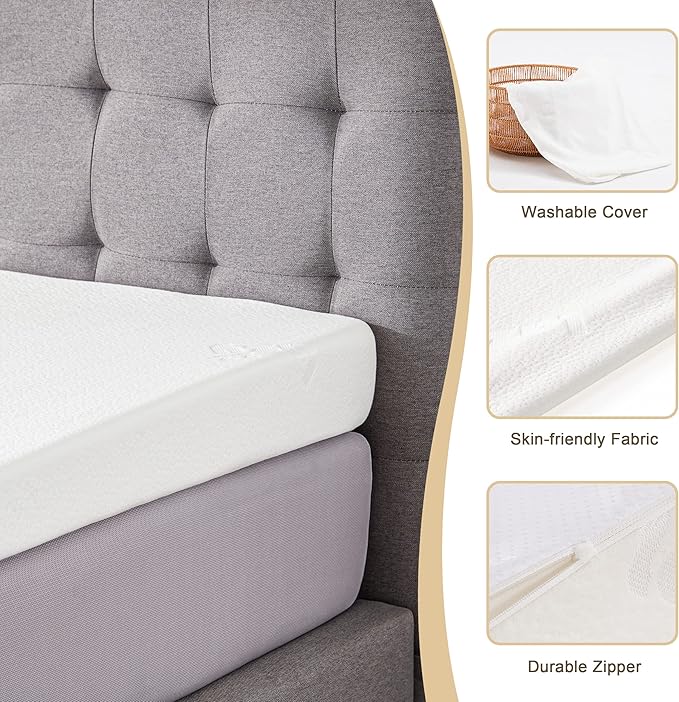 Wedge Mattress Elevator 5-Inch Inclined Mattress Topper for Acid Reflux, GERD, Neck & Back Pain, Snoring, Under Bed Wedge Mattress with Washable Cover & Non-Slip Bottom for Bedroom, Twin