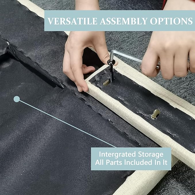 Rosevera Givanna Adjustable Height Headboard with Linen Upholstery and Button Tufting for Bedroom, King, Natural Linen