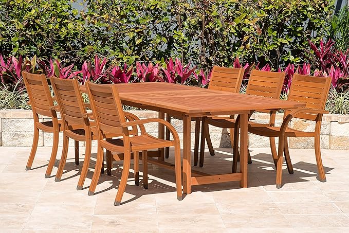 Amazonia 7-Piece Patio Dining Set, Dark Teak Finish and Ideal for Outdoors